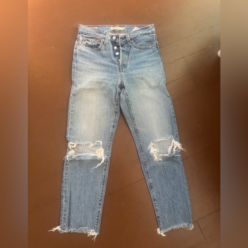 Levi's Blue Distressed Ankle Jeans